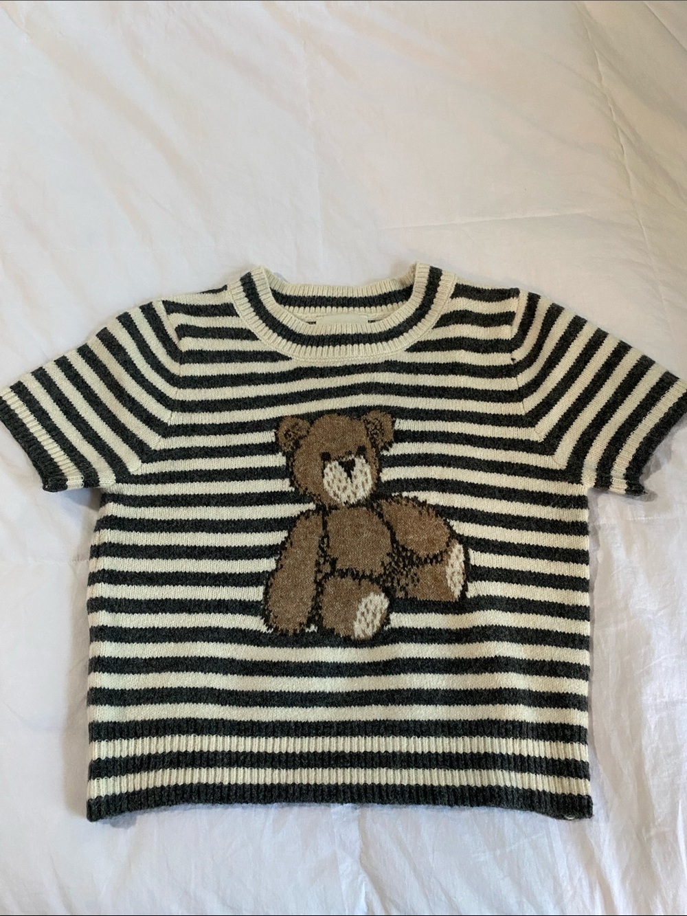 Freshman Black & Cream Striped Teddy Knit Top